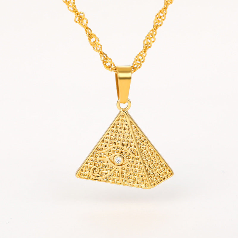 Egyptian Pyramid Pendant Necklace. Golden eye of Horus