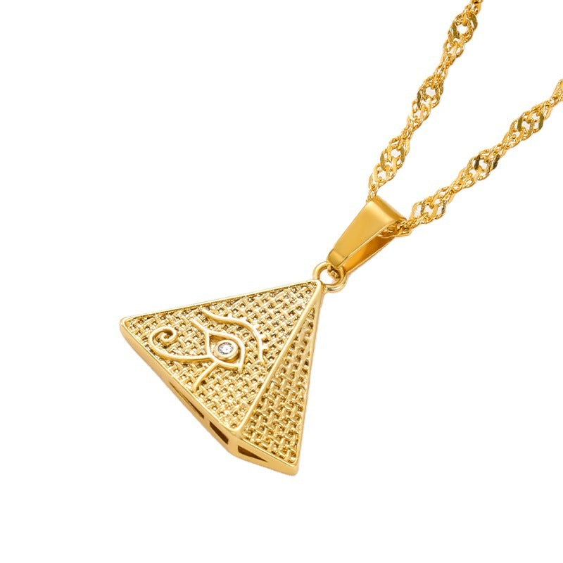 Egyptian Pyramid Pendant Necklace. Golden eye of Horus