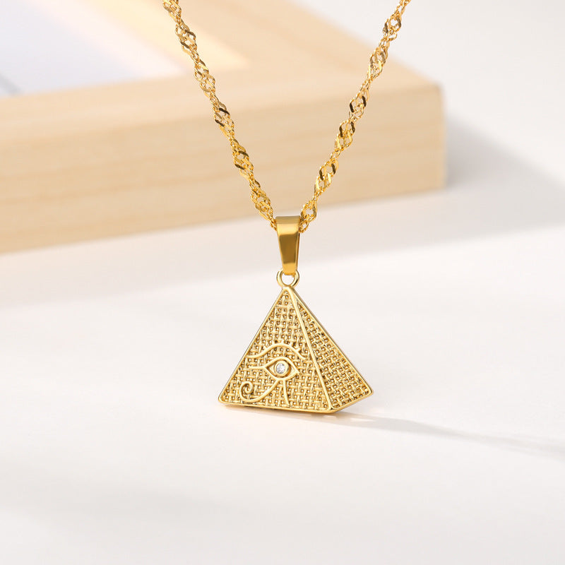 Egyptian Pyramid Pendant Necklace. Golden eye of Horus