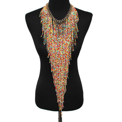 Ethnic Style Long Rice Bead Tassel Necklace