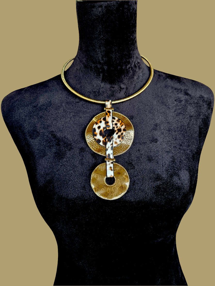 Leopard print Golf Weave Afro Ethnic Collar Necklace, Maasai Necklace