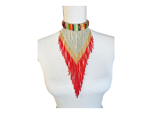 Colorful beaded fringe necklace