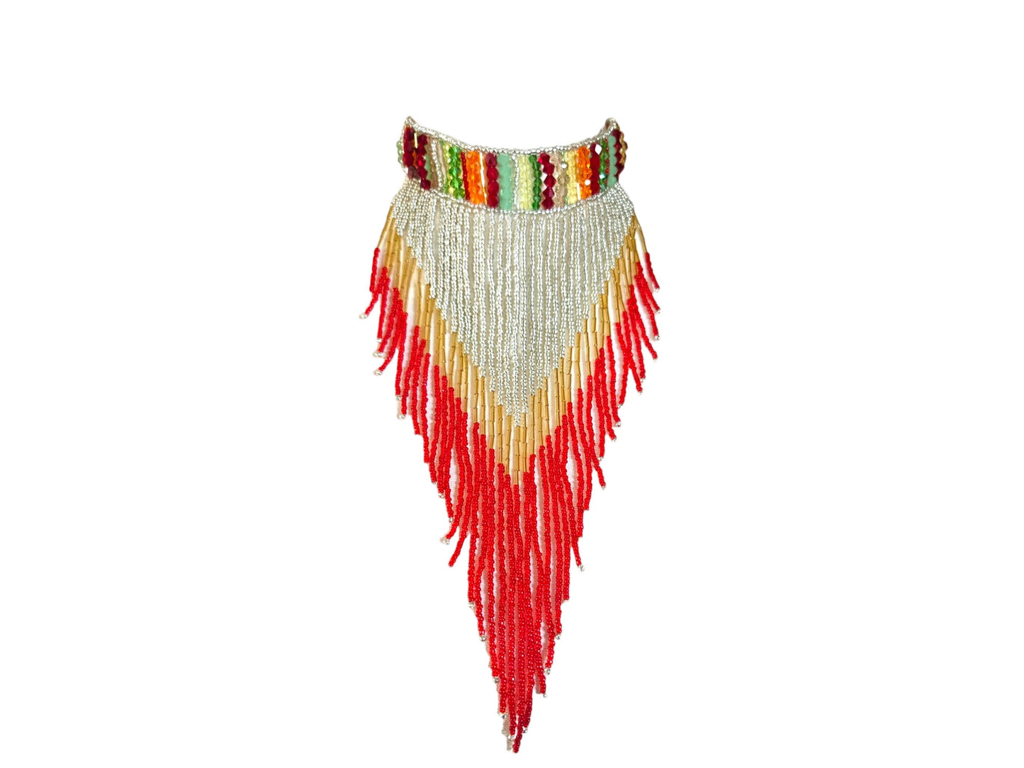 Colorful beaded fringe necklace