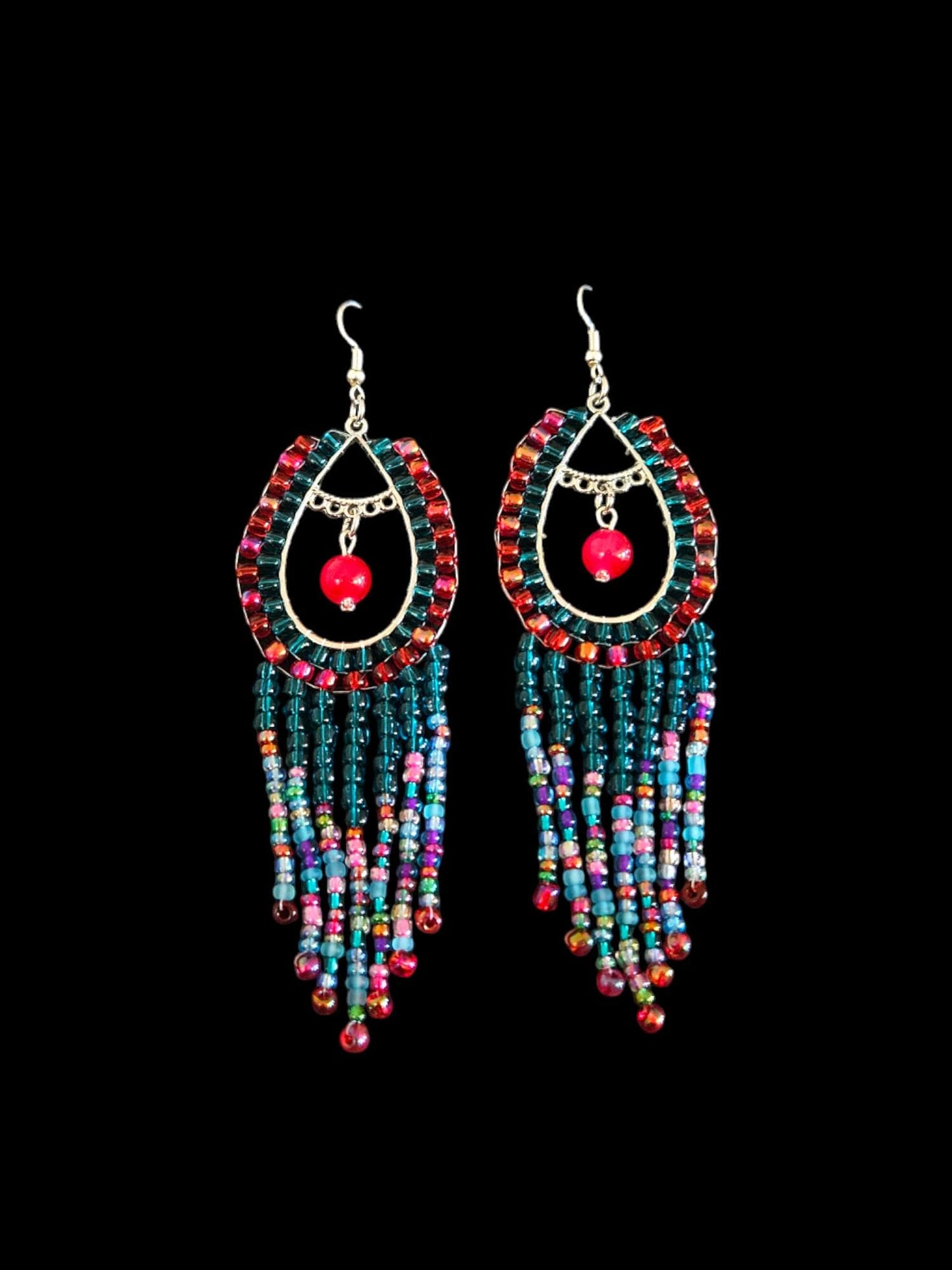 Colorful beaded fringe earrings