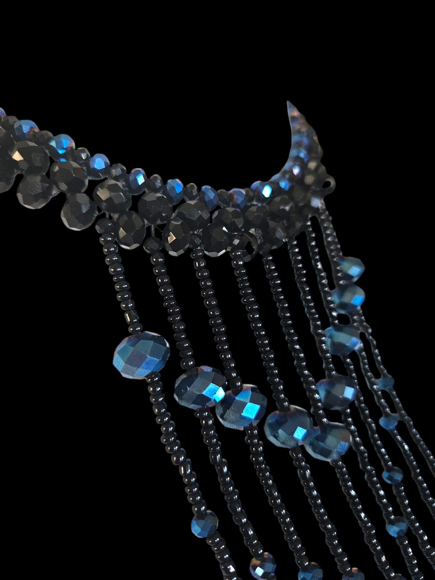 Black and blue beaded choker necklace