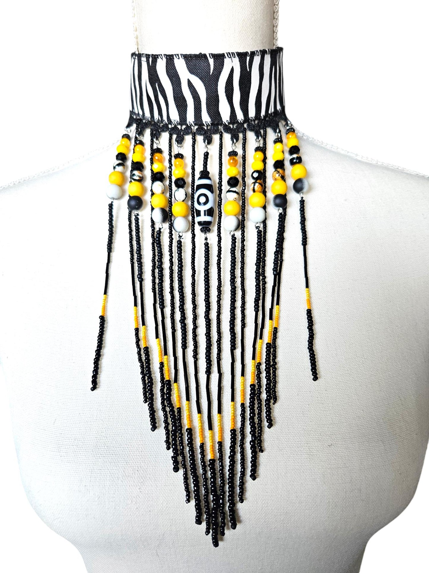 Colorful beaded Afro ethnic choker necklace