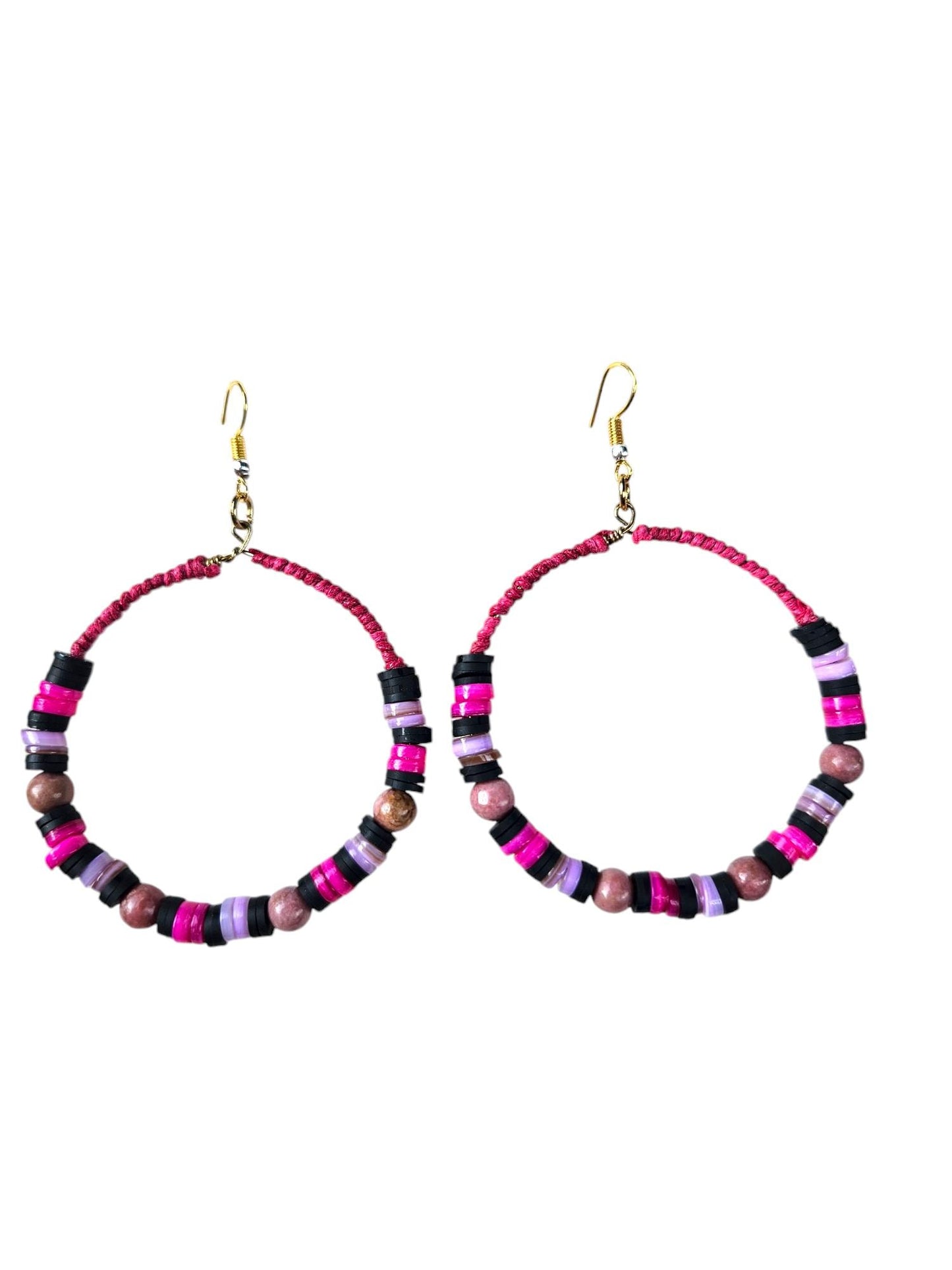 Colorful beaded hoop earrings