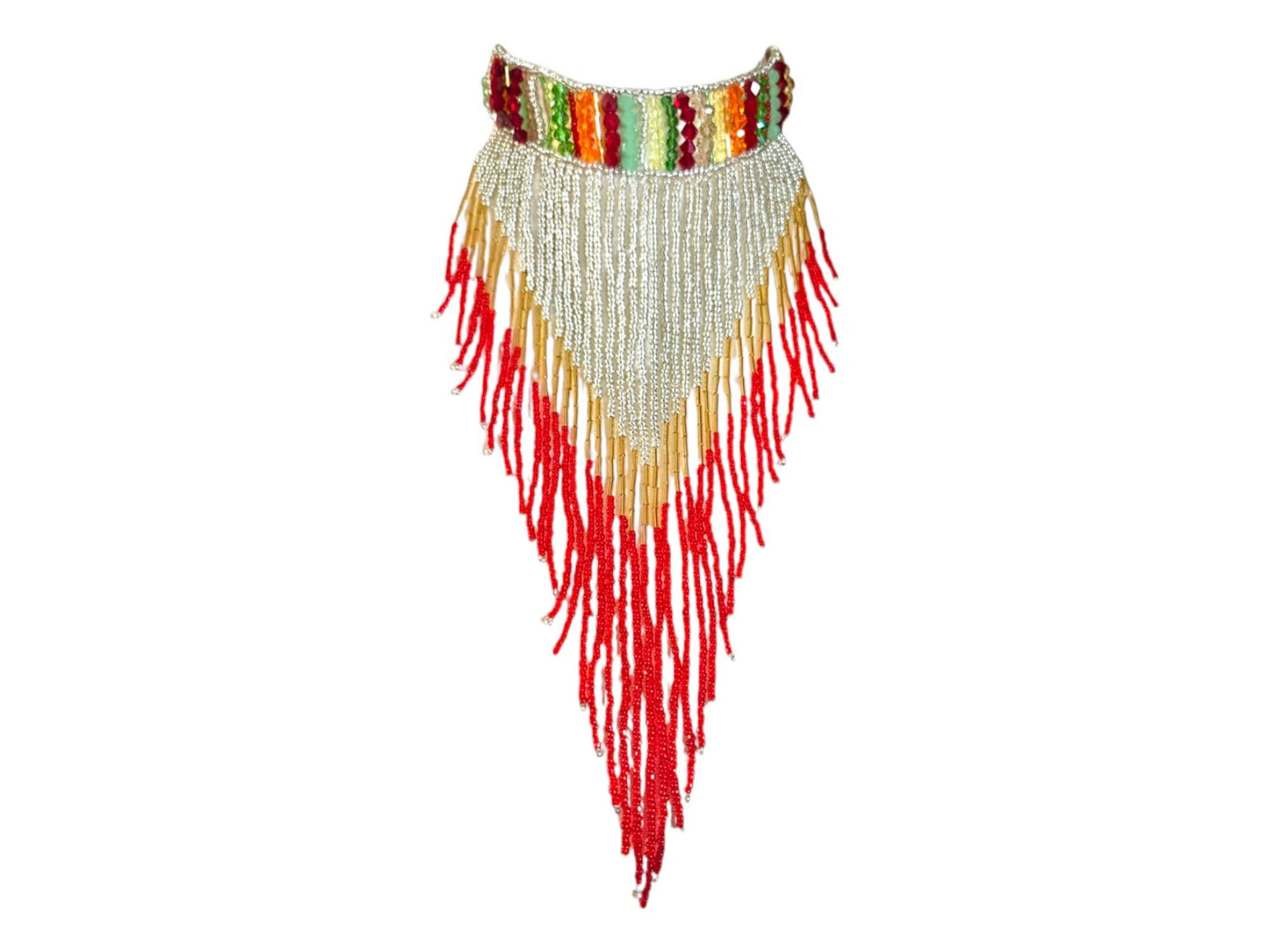 Colorful beaded fringe necklace