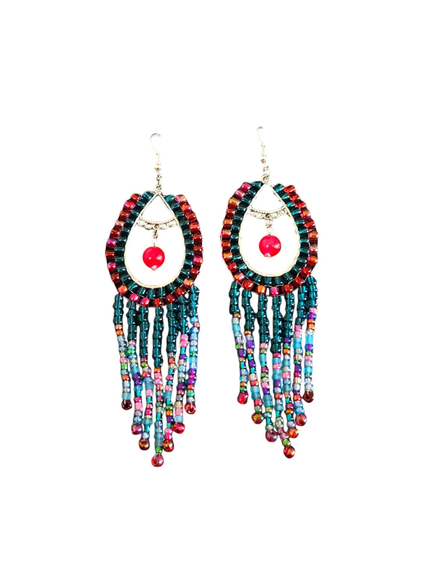 Colorful beaded fringe earrings