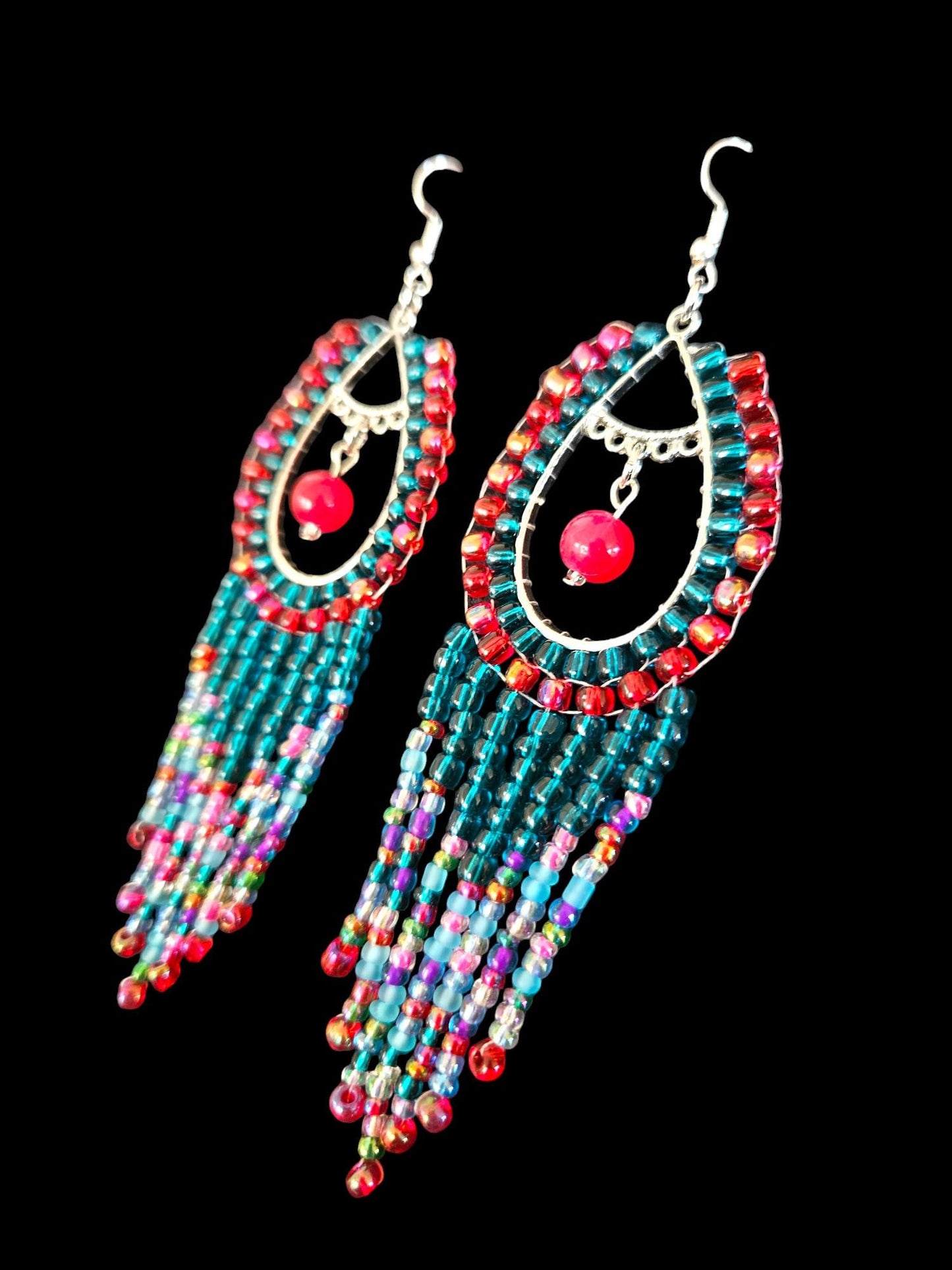 Colorful beaded fringe earrings