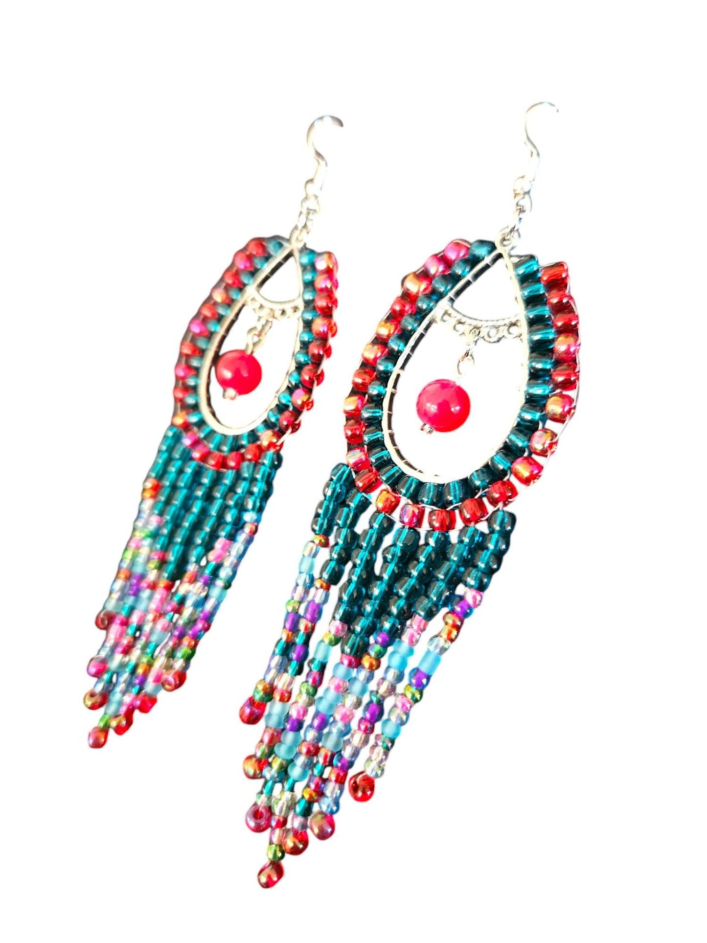 Colorful beaded fringe earrings