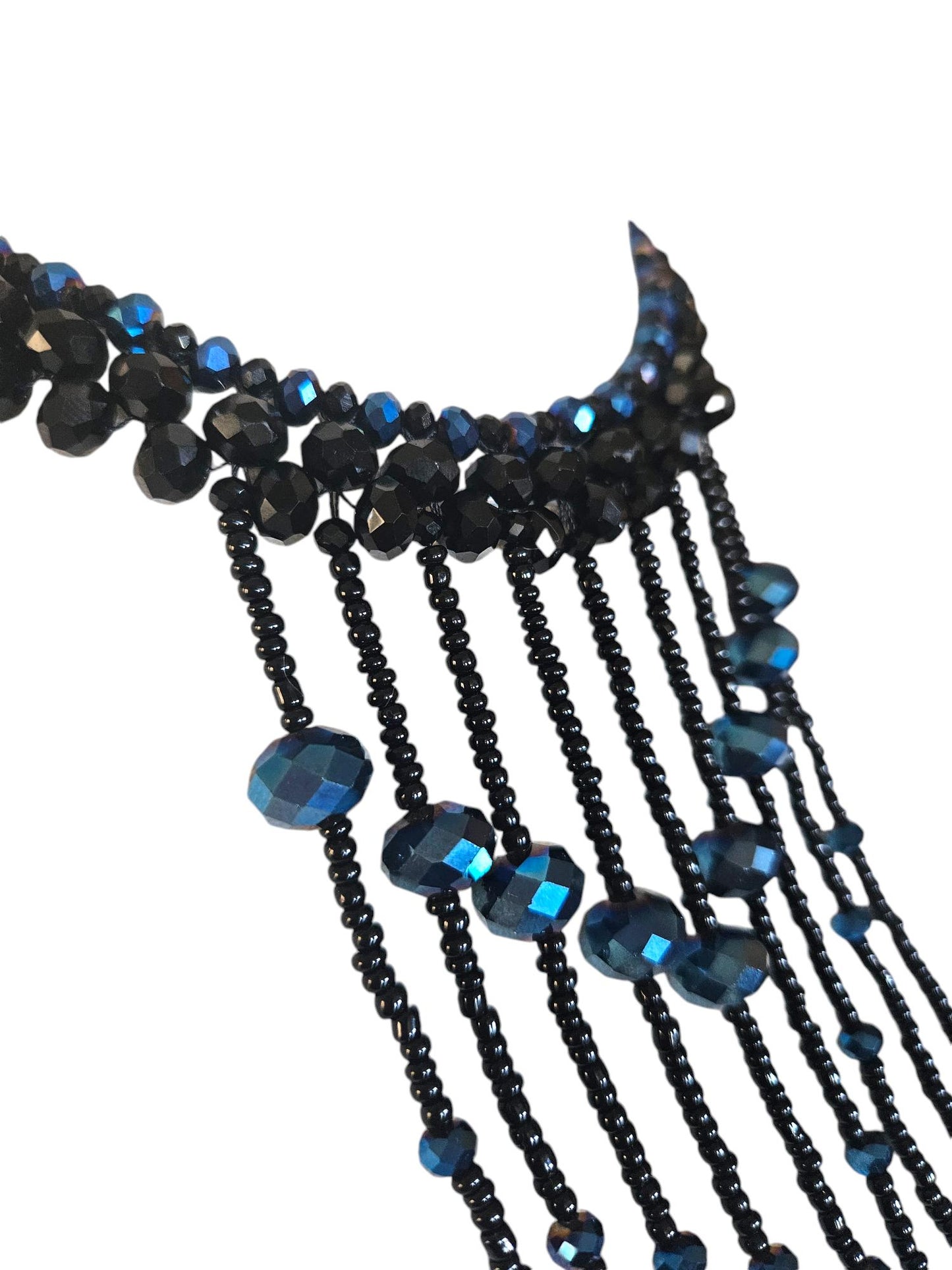 Black and blue beaded choker necklace