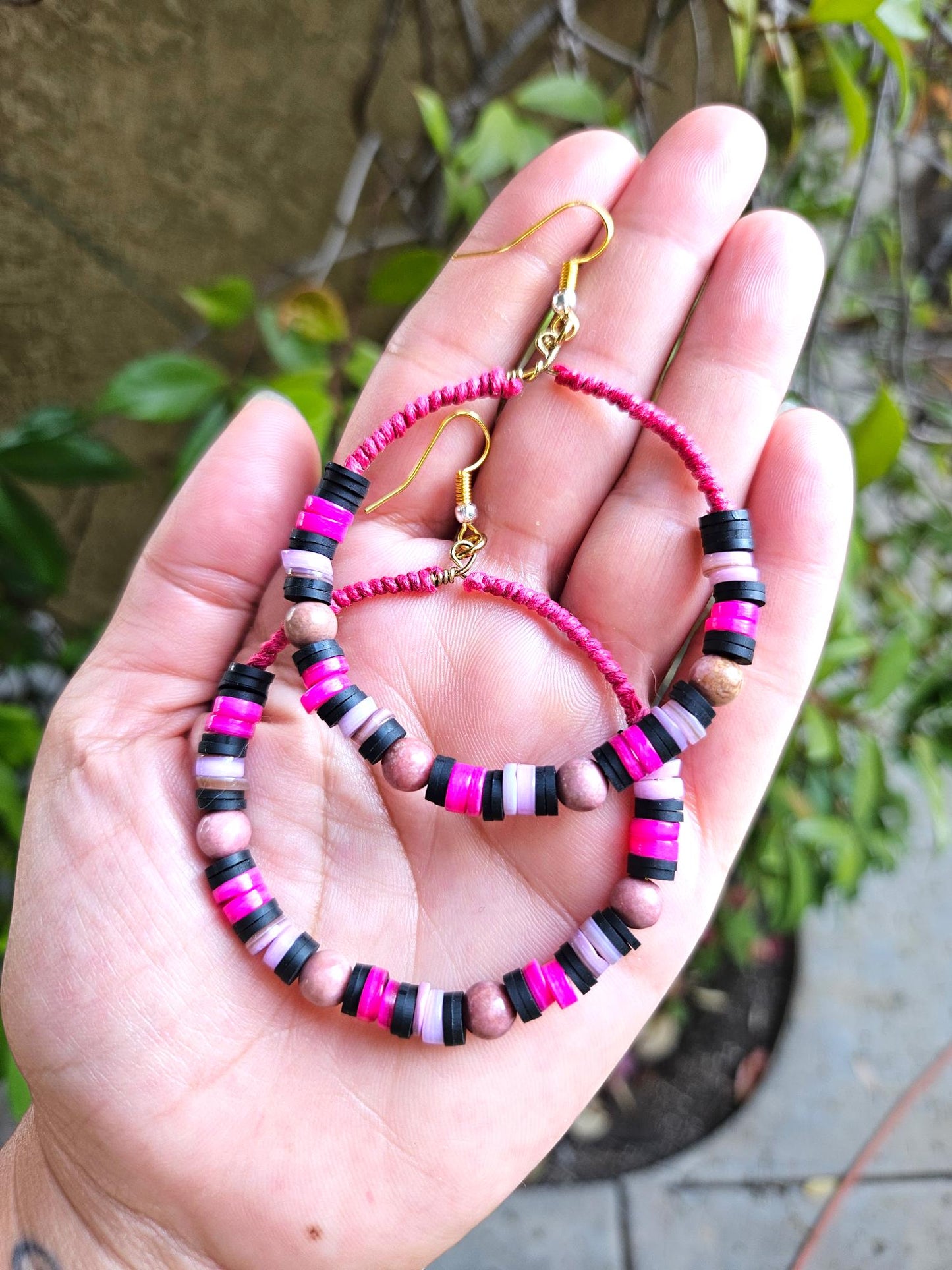 Colorful beaded hoop earrings