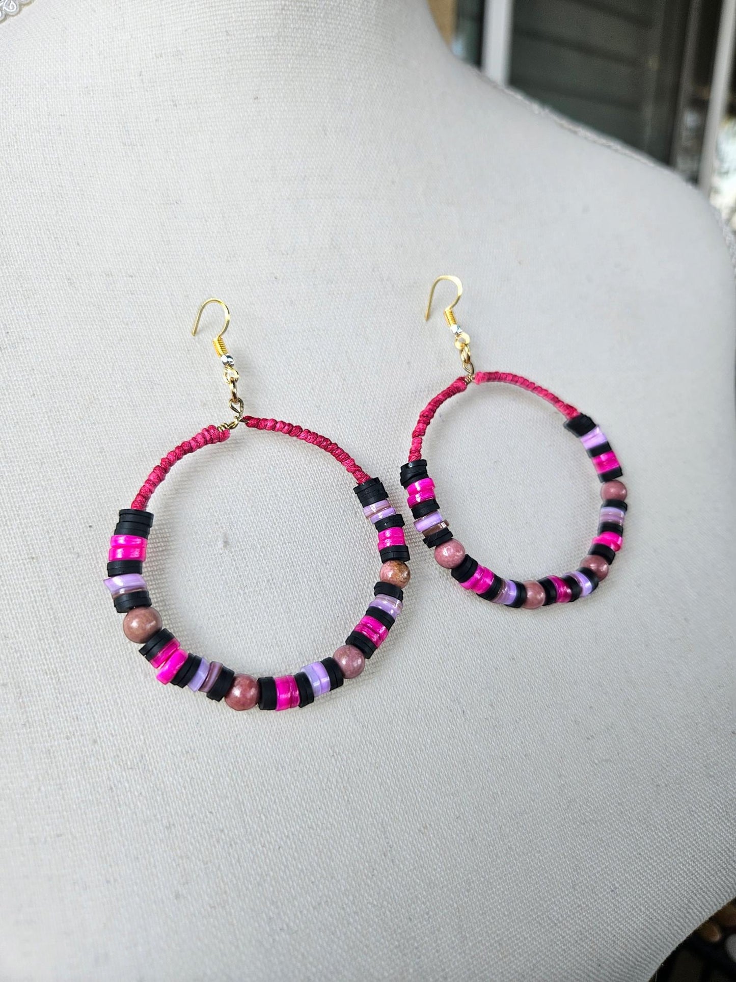 Colorful beaded hoop earrings