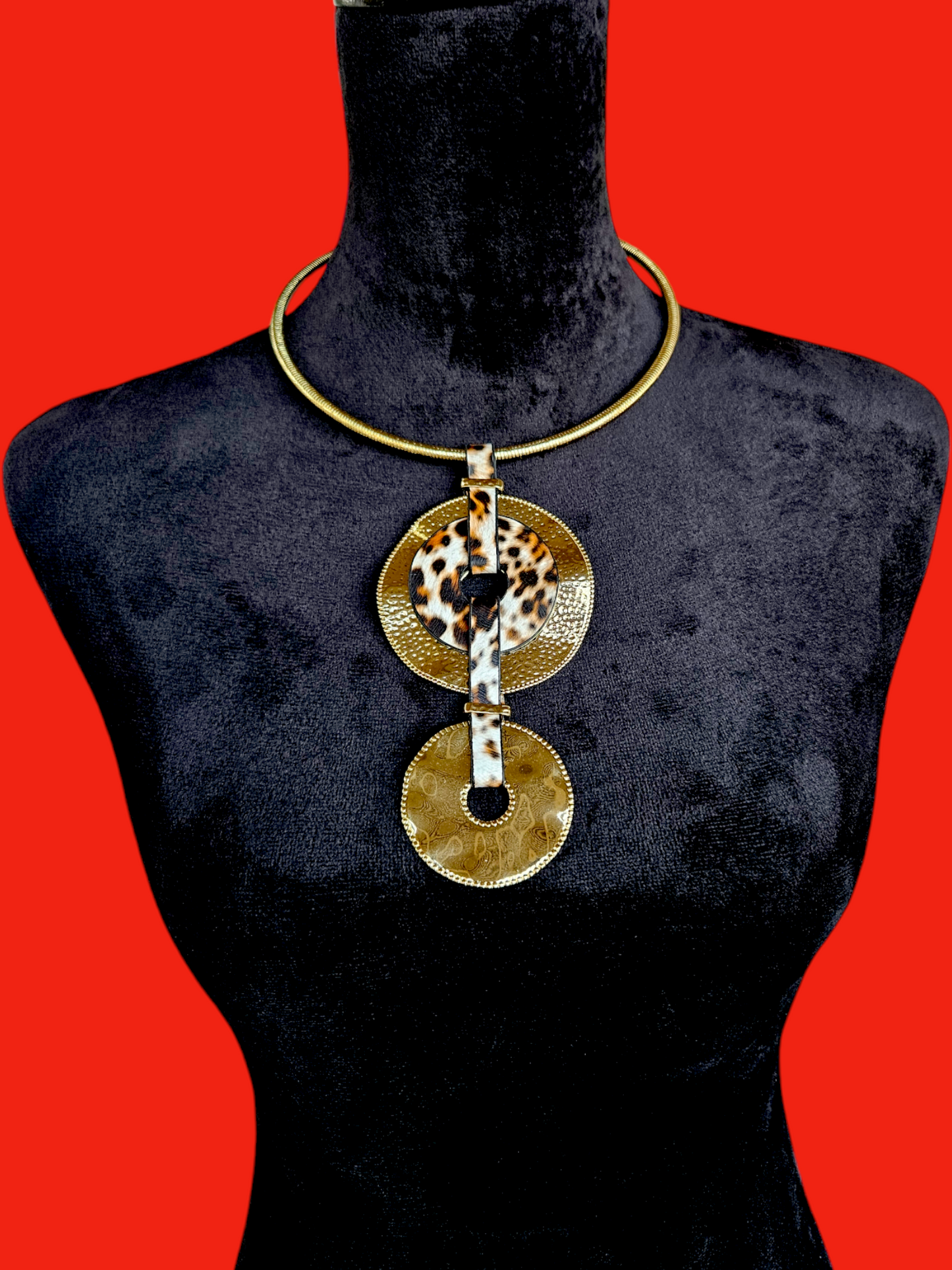 Leopard print Golf Weave Afro Ethnic Collar Necklace, Maasai Necklace