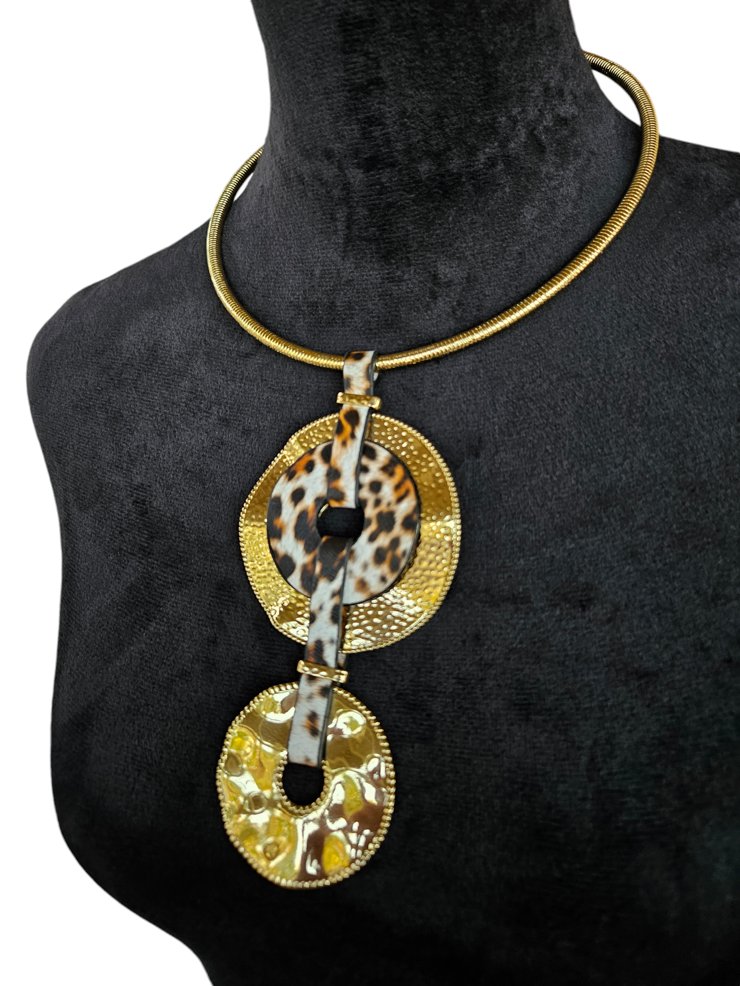 Leopard print Golf Weave Afro Ethnic Collar Necklace, Maasai Necklace